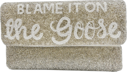 La Chic Design Blame It On The Goose Beaded Rectangular Clutch With SilverToned Chain, White, 10.5 Inches x 7 Inches x 1 Inches, For Women, Brides, Summer, Wedding, Bachelorette Parties