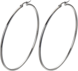 Pair Stainless Steel Large Plain Circle Huggie Hinged Hoop Earrings for Women Diameter: 70MM A-Metal Color: Silver