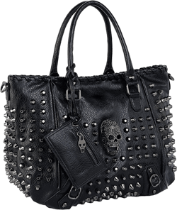 UTO Women Skull Tote Bag Rivet Studded Handbag PU Leather Purse Shoulder Bags 2 Pcs Wallet Strap A Black 382