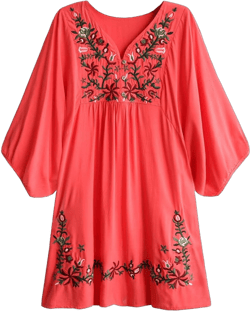 Kafeimali Women's Summer Mini Dress Bohemian Embroidery Tunic Shift Blouse Red