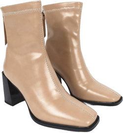 LEHOOR Women's Chunky Heel Ankle Boots Square Toe Back Zipper Patent Leather Mid Calf Booties High Block Heel Dress Mid Boots Casual Cute Winter Warm 4-11 M US 10 Matte Beige