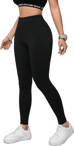 SHEIN Essnce Solid Color Casual Knit Sports Leggings For Women, Suitable For Summer