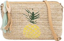 Clutch Purses for Women, Straw Bag, Bohemian Handmade Stitched Leather Envelope Package, Crossbody Bag for Beach Vacation, Travel, Daily Matching(Pineapple)