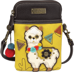 CHALA Cell Phone Crossbody Purse-Women PU Leather/Canvas Multicolor Handbag with Adjustable Strap Llama - Mustard
