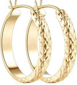 NEARLAND Gold Earrings 14K Gold Hoop Earrings for Women Trendy 14K Gold Earrings Chunky Gold Earrings Hoops Earrings Unique Pattern Gold Earrings for Women Hoop Earring 25mm*4.4mm (GOLD-2), 16.5mm