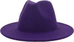 Candy Colors Simple Wool Vintage Felt Fedora Hat Classic Solid Wide Brim Gentleman Elegant Lady Jazz Caps One Size Purple