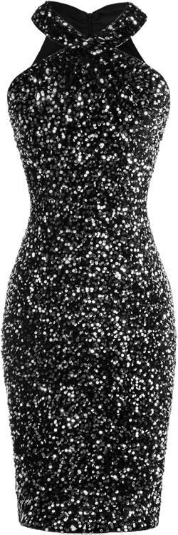 GRACE KARIN Sequin Dress for Women Sleeveless Sparkly Glitter Halter Dress Bodycon Mini Club Dresses 2025 Black Silver XX-Large