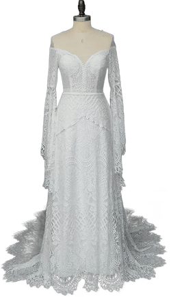 Women's Wedding Dresses Boho for Bride with Long Sleeves Plus Size Lace Beach Bridal Gowns Bohemian Wedding Gowns 22 Ivory