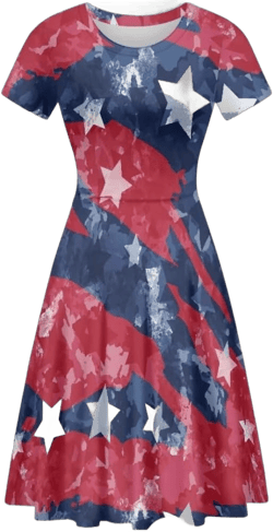 Casual Midi Dress for Women Simple Pretty Soft Breathable Practical Short Sleeve Elegant Party Dress X-Large Stars Red Blue Tie Dye