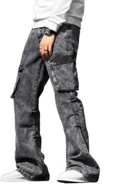 Manfinity EMRG Men's Cargo Jeans Baggy Long Acid Wash Jean Plain Dark Grey Party Y2K Rapper