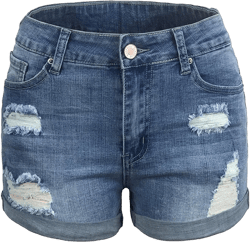 Jean Shorts for Women Trendy High Waisted Denim Shorts Stretchy Folded Hem Summer Casual Distressed Frayed Jeans Shorts Large Light Blue
