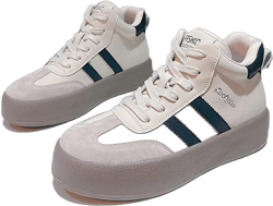 6.5TZH EASTTFRIY Genuine Leather Shoes Spring Summer New Womens Platform Athletic White Shoes Lace Up Front Vintage Cowhide Leather Low Top Casual Shoes Cushion Pigskin Beige High Top