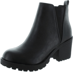 Soda Womens Casual Almond Toe Lug Sole Chunky Heel Ankle Booties 10 Black Pu