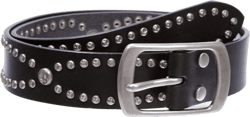 Western Snap on Hammered Rivet Silver Circle Metal Studded Cowhide Leather Belt 38" Black
