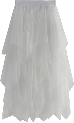Women's Mesh Tulle Skirt Irregular Layered Pleated Skirt Ballet Multilayer Asymmetric Midi Tutu Underskirt Streetwear (White, ONE Size)