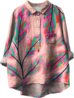 Women's Casual Floral Print Button Round Neck Shirt Top Long Sleeve Shirts for Women Casual Blouse A-pink Medium