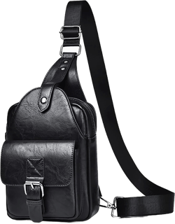 Saddhu Sling Bag for Women Men Leather Crossbody Backpack Cross Body Chest Bag Casual Small Daypack Purse for Hiking Travel Black