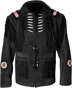 Vintage Cowboy Buckskin Suede Leather Jacket with Fringe/Beads Western Style Quality, Handcrafted Design suede jacket men 5X-Large Black