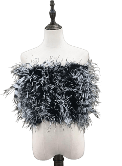 LVCOMEFF Women Ostrich Feather Bandeau Bralette Mini Crop Top Tube Top Strapless for Party Carnival Black White Tip M(body bust below 100cm)