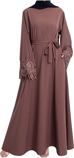 Lmdudan Muslim Dresses for Women Robe Dress Islamic Ladies Conservative Abaya Dress Stripe Cotton Linen Dress Prayer Clothes Medium 🔥2024 Amazon Essentials🔥-3*brown
