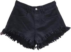 Denim Shorts Women Hot Pants Woman's Clothing All-Match Wide-Leg Ripped Tassel Shorts Denim Shorts Large Black
