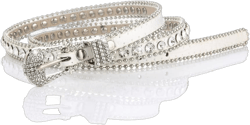 Skinny Rhinestone Studded Belt for Women Bling Thin Leather Waist Belt for Dress Jeans Single Row Rhinestone White Belt fit waist size 32"-37"