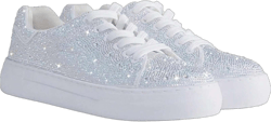 Sparkle Rhinestone Sneakers For Women Bling Sneakers Rhinestone Sneakers White Shoe Glitter Fashion Platform Tennis Shoes Bride Sequin Wedding And Party Trendy Shoe