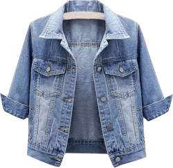 Denim Jacket for Women Lapel Button Down Half Sleeve Cropped Blue Jean Jackets Fall Outfits 2024 Prime of Day Medium A-light Blue