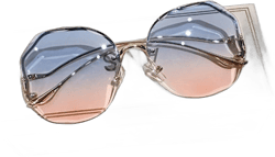 WILLWA Round Gradient Sunglasses Women Metal Curved Temples Eyewear Ocean Rimless Fashion Sun Glasses Ladies (Color : D Brown, Size : 1)