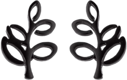 Minimalist Leaf Tree of Life Small Little Stud Earrings Stainless Steel for Women Cute Cartilage Pierced Hypoallergenic Tiny Huggie Sleeper Studs Earring Fashion Jewelry Gifts Black