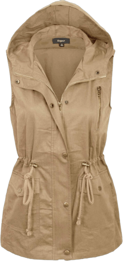 KOGMO Womens Zip Up Military Anorak Utility Vest with Hood True US Size (S-XL) Small 747_khaki