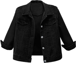 Omoone Women's 3/4 Sleeve Cropped Slim Distressed Denim Trucker Jacket Shrug Top Small Black