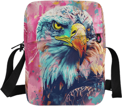Crossbody Bag American Bald Eagle Pink Graffiti Messenger Bag for Women Men Purse Shoulder Bag Satchel Bag with Adjustable Strap 214B6102