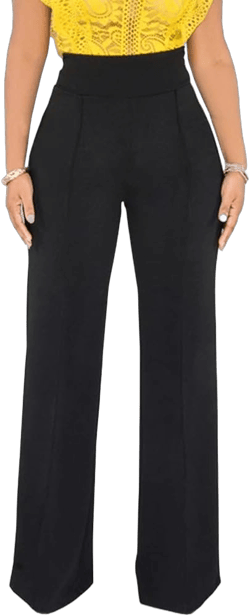 Women Stretchy Straight Leg Dress Pants Comfy Solid Classic High Waisted Wide Leg Long Bootcut Pant Slacks Work Office Medium Black