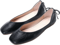 Womens Bowknot Ballet Flat Slip-On Comfort Square Toe Walking Ballerina Shoes 8.5 Black