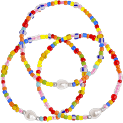 3PCS Pearl Colorful Seeds Beaded Stretch Bracelets Set for Women, Boho Hawaiian Stackable Natural Stone Rainbow Beads Bracelet Stack Summer Beach Vacation Jewelry Gift