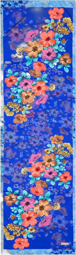 Hijab Shawl for Women | 18" - 60" Silk Like Seasonal Long Scarf | Hair Scarves Islamic Turban Sax - Floral