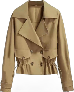 Korean Style Short Fashion Trench Coat Women's Casual Lapel Double Breasted Trench Jacket Loose Cropped Outwear Medium Khaki