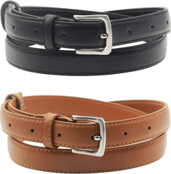 maikun Womens Belt Skinny Leather Solid Color Pin Buckle Simple Waist for Girls Ladies 2 Pack. Black+brown 46.5" long, for waist size 39-42"