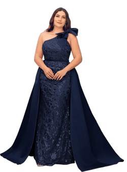 SHEIN Belle Plus Size Women's Formal Maxi Dress With Asymmetric Neckline, Sequin Patchwork And Bow Accent, Elegant Prom Evening Gown, For Wedding Guest, Graduation, Dinner