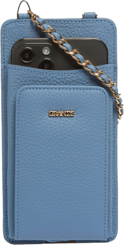 grande 2783 Genuine Leather Small Crossbody Cell Phone Bag for Women, Shoulder Wallet Chain Purse with Credit Card Slot (Iced Blue)
