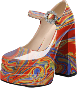 AUMOTED Women's Platform Pumps Chunky Block High Heels Mary Jane Close Square Toe Ankle Strap Two-Piece Heel Pumps Wedding Office Party Patent Dress Shoes 5.5 Inch 13 Heatmap