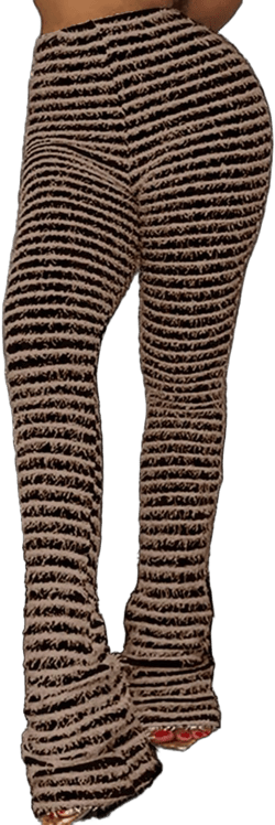 qfmqkpi Women Fuzzy Pants Striped Black and White Fringe Stacked Leggings Knitted Sweatpants X-Large A-brown