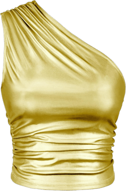 Women's Liquid Metallic Crop Tops Sleeveless Ruched One Shoulder Top Night Out Clubwear X-Large Gold