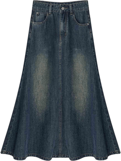Women's Casual Denim Skirt, Retro high Waisted Loose A-line Long Denim Skirt for Women