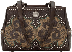 American West Women's Handbag Genuine Leather Tote Hand Tooled Stylish Every Day Purse (Concealed Carry - Chocolate)