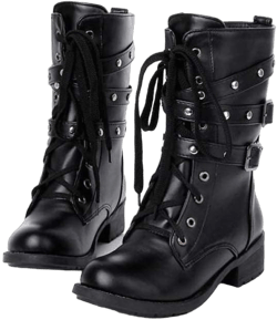 Women Motorcycle Boots Stylish Retro Combat Mid-calf Lace up Combat Boots with Studded Low Block Heels 8 Black