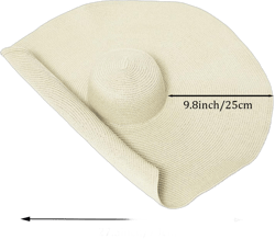 Oversized Beach Straw Hat for Women, Fashion Large Wide Brim Visor Hats Handmade Roll Up Floppy Sun Hat for Summer Beach Cap 5-7 1/4 Beige