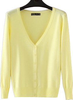 X&F Women's Solid V-Neck Long Sleeve Knitted Sweater Open Front Cardigan Tops 0 Light Yellow
