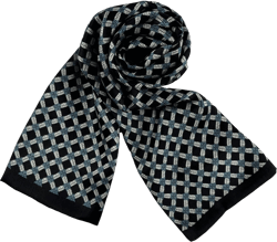 JWSilk Long Charmeuse Silk Scarf for Men Black and White